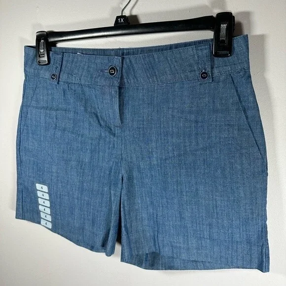 Issac Mizrahi Shorts Tailored Chambray Cotton Denim blue short size 4 women’s - Picture 5 of 10